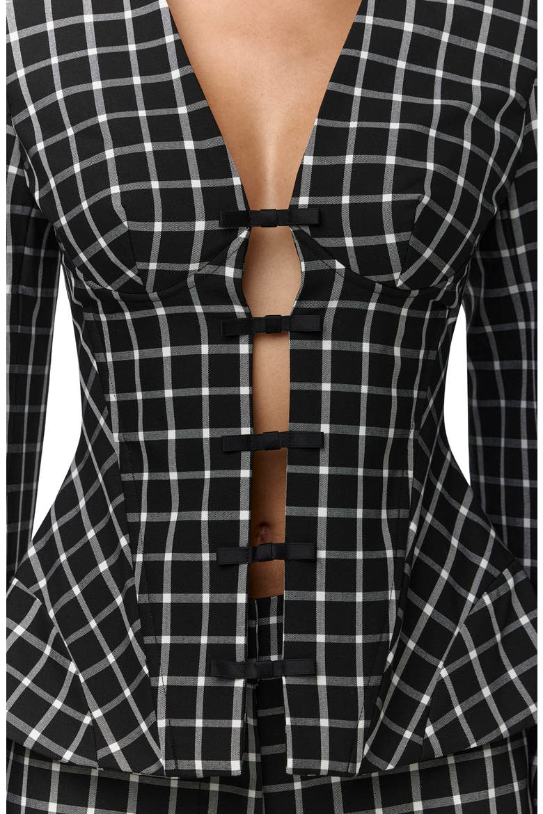 Check Suiting Blazer with Satin Bows, Alternate, color, NOIR PLAID