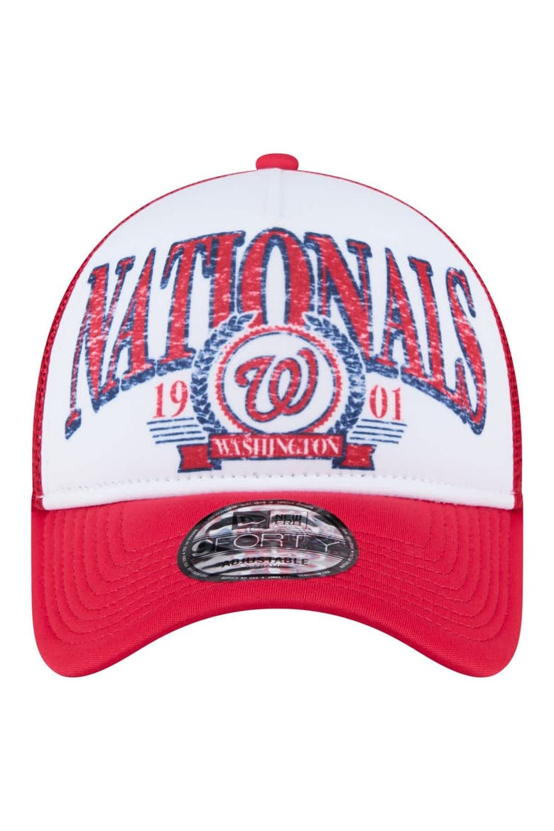 Men's New Era  Red Washington Nationals Distressed 9FORTY A-Frame Adjustable Trucker Hat, Alternate, color, Red