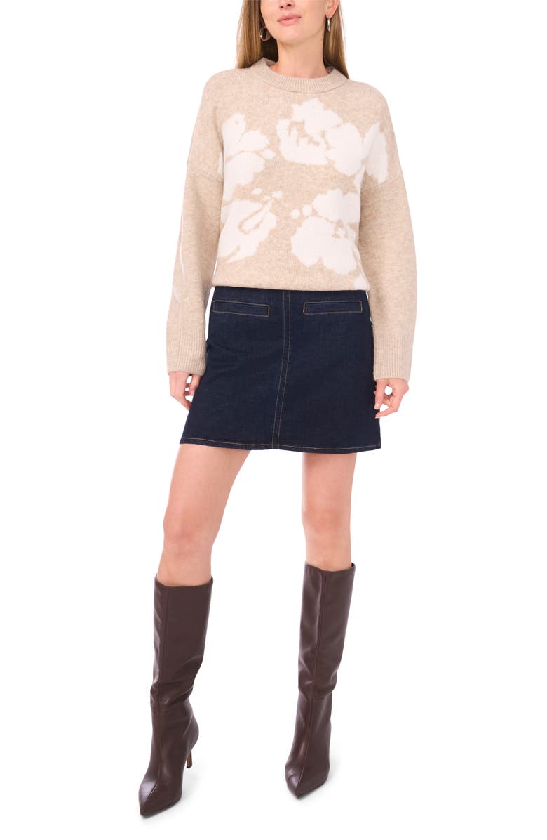Vince Camuto Floral Jacquard Sweater, Alternate, color, Oatmeal