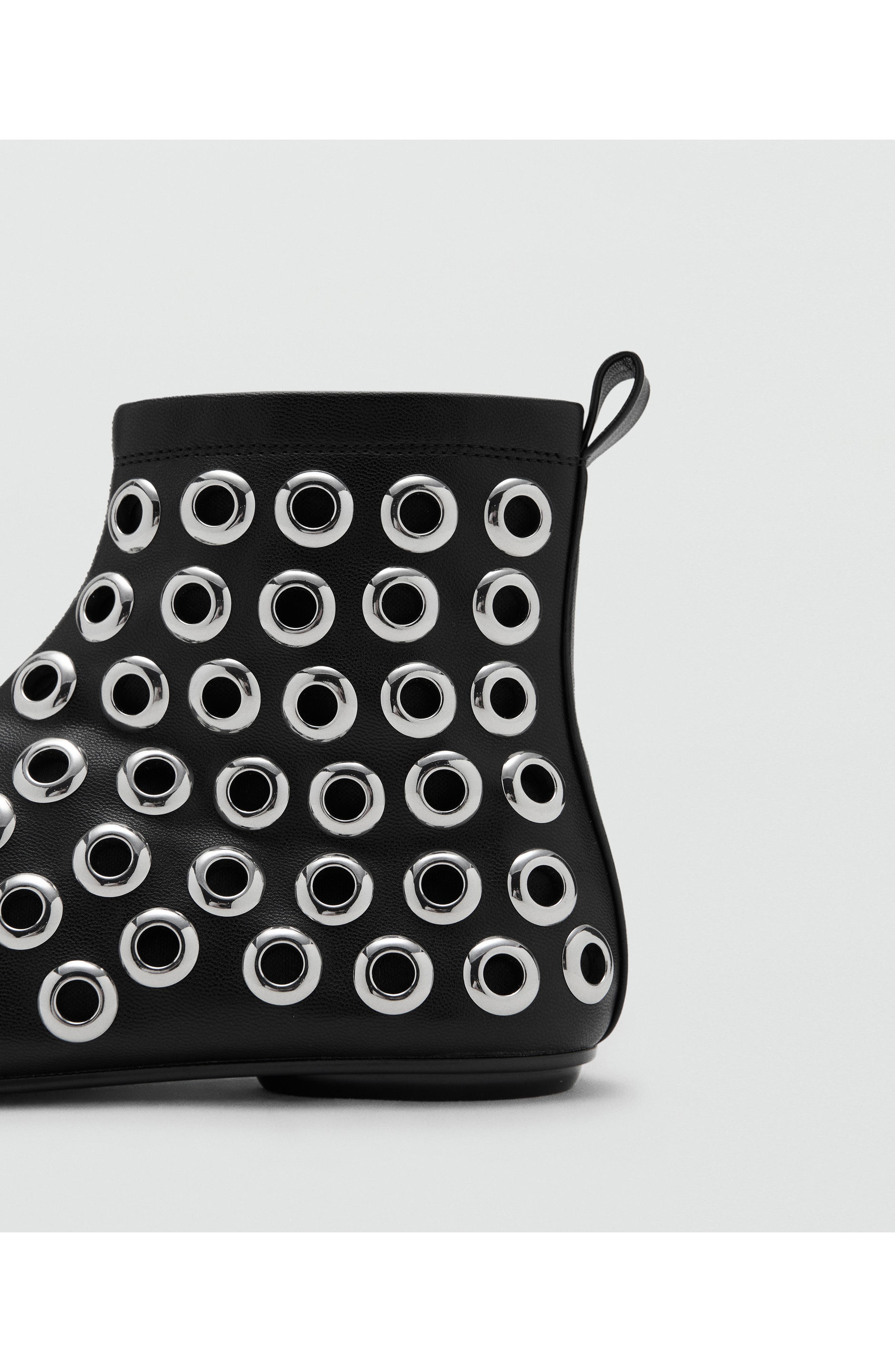 MANGO Faux Leather Ankle Boot with Eyelets, Alternate, color, Black