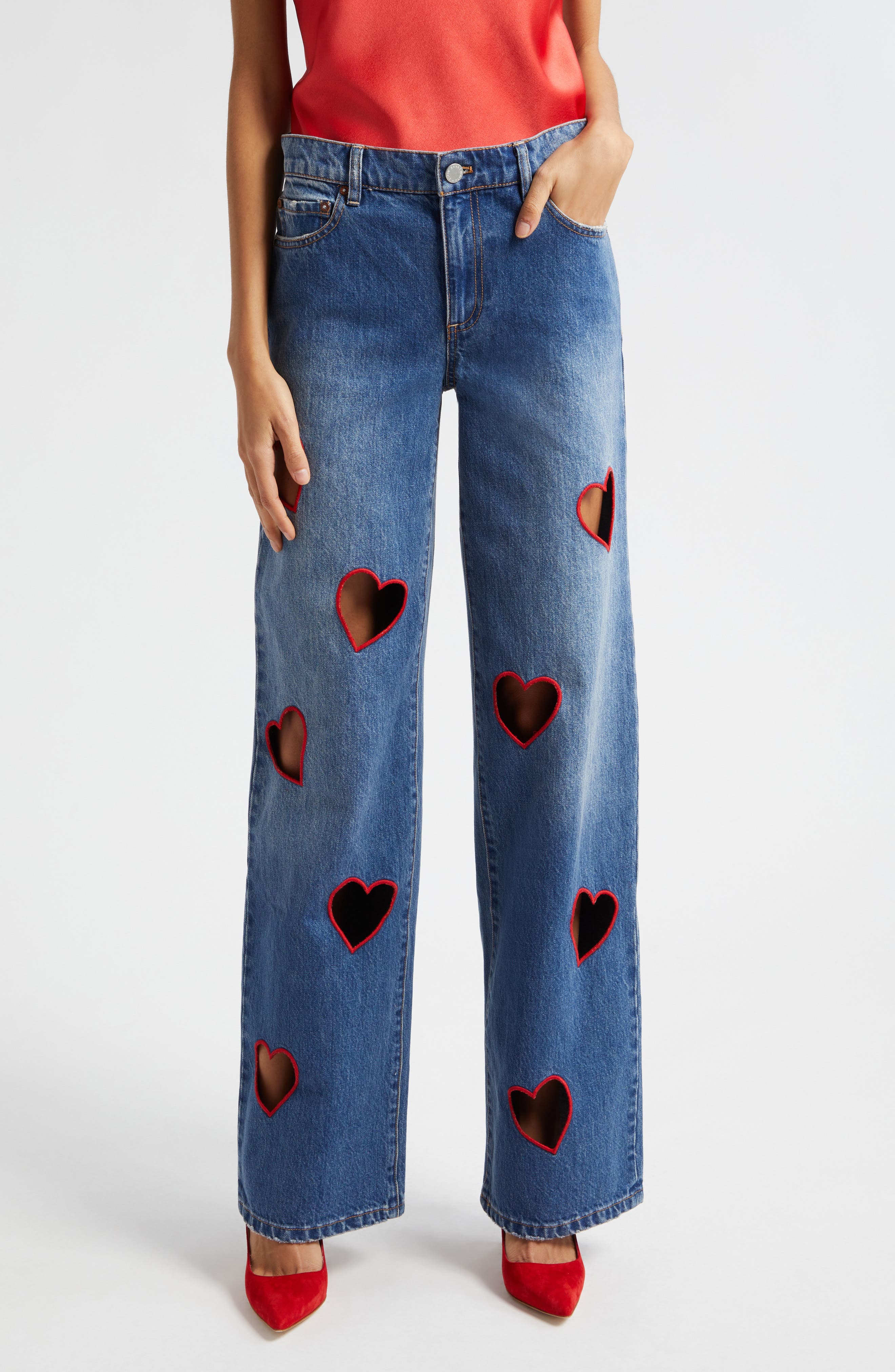 Karrie Embroidered Heart Cutout Nonstretch Jeans (Women) | Nordstrom