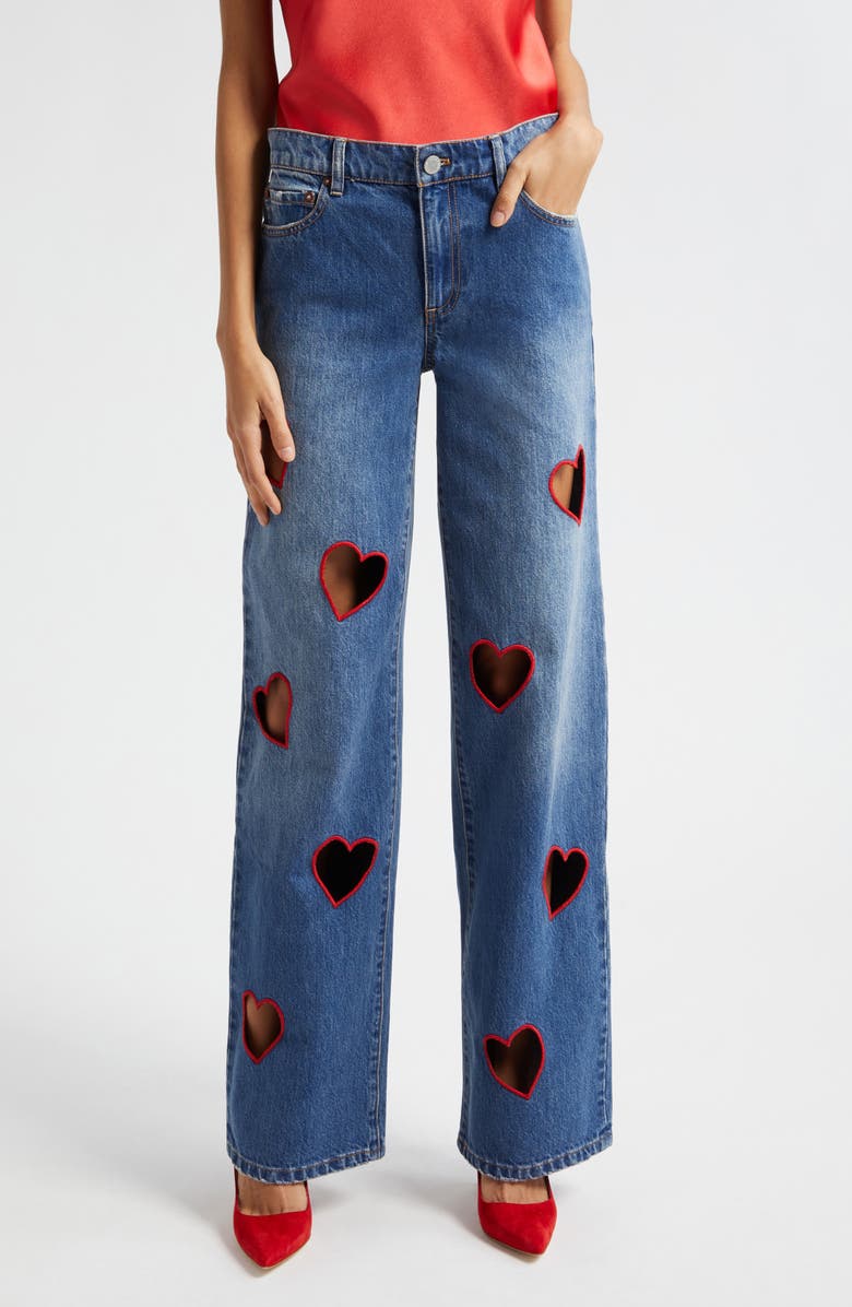 Alice + Olivia Karrie Embroidered Heart Cutout Nonstretch Jeans