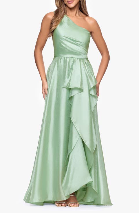 One-Shoulder Metallic Organza Gown