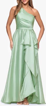 Xscape Evenings One-Shoulder Metallic Organza Gown