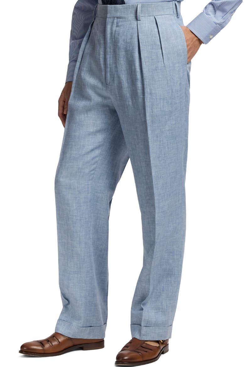 Pleated Délavé Linen Blend Trousers, Alternate, color, BLUE