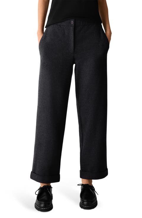 High Waist Ankle Straight Leg Wool Pants