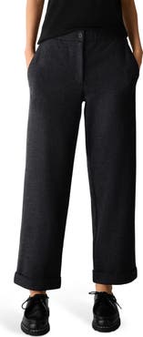 Eileen Fisher High Waist Ankle Straight Leg Wool Pants