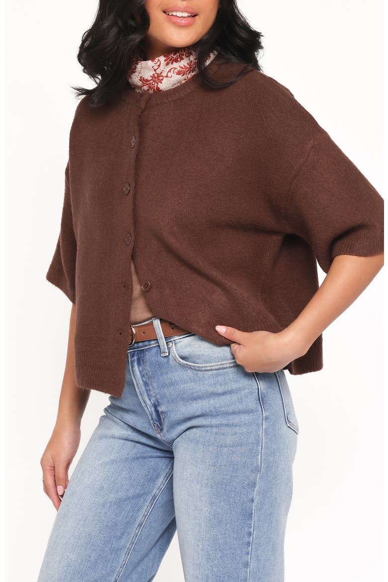 Lilith Elbow Sleeve Cardigan, Alternate, color, CHOCOLATE BROWN