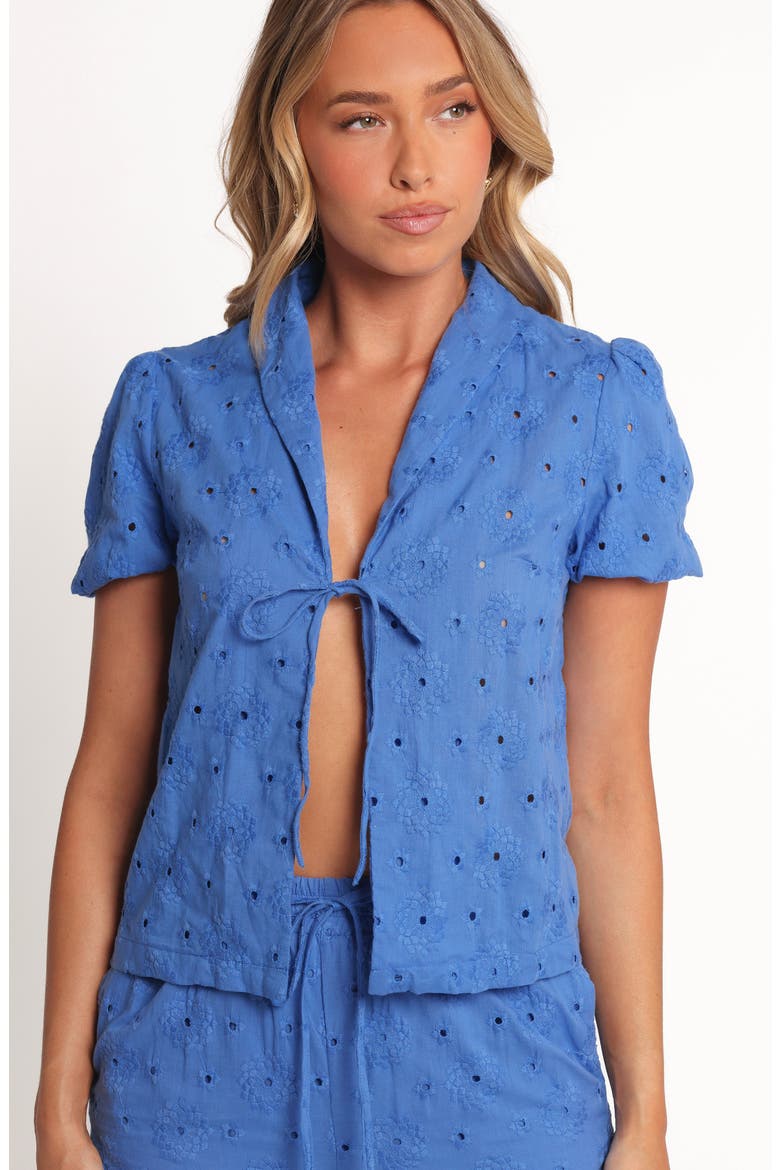 Ksenia Eyelet Embroidered Tie Front Cotton Top, Alternate, color, COBALT