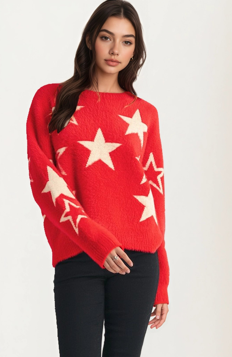 Knit and Lounge Cozy Star Pattern Soft Knit Sweater, Main, color, 