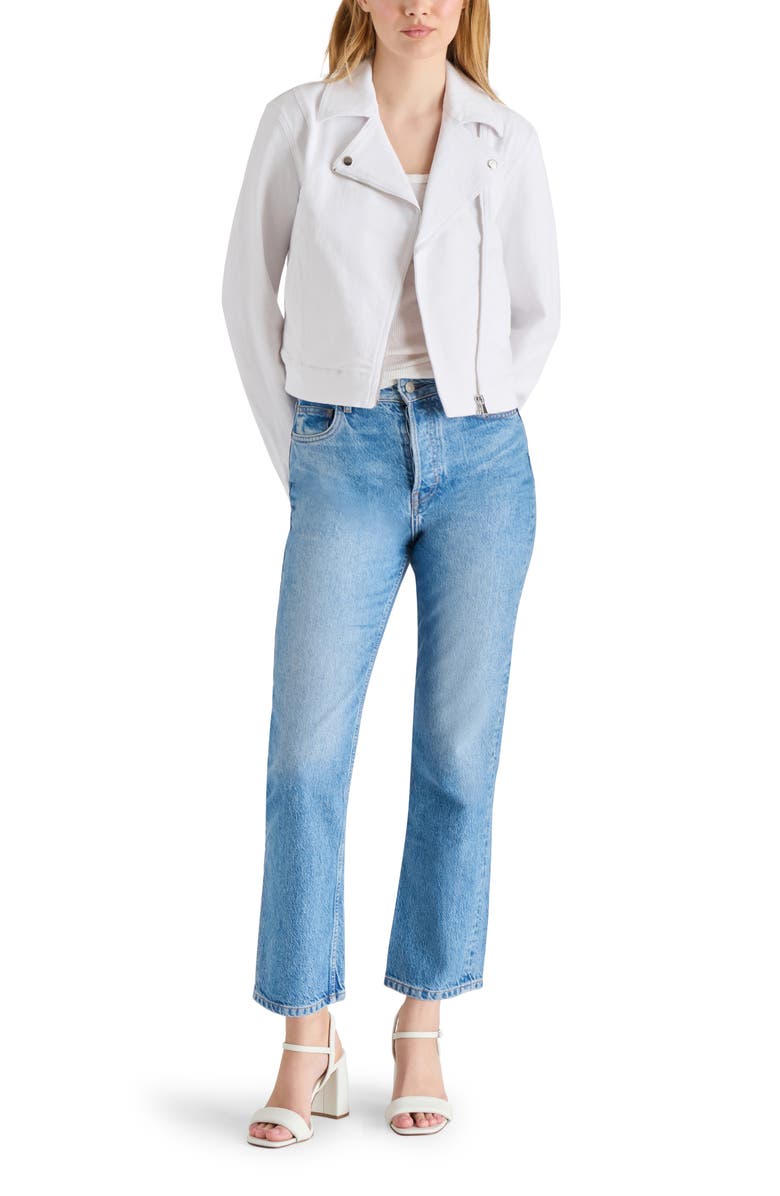 Steve Madden Denim Moto Jacket, Alternate, color, 
