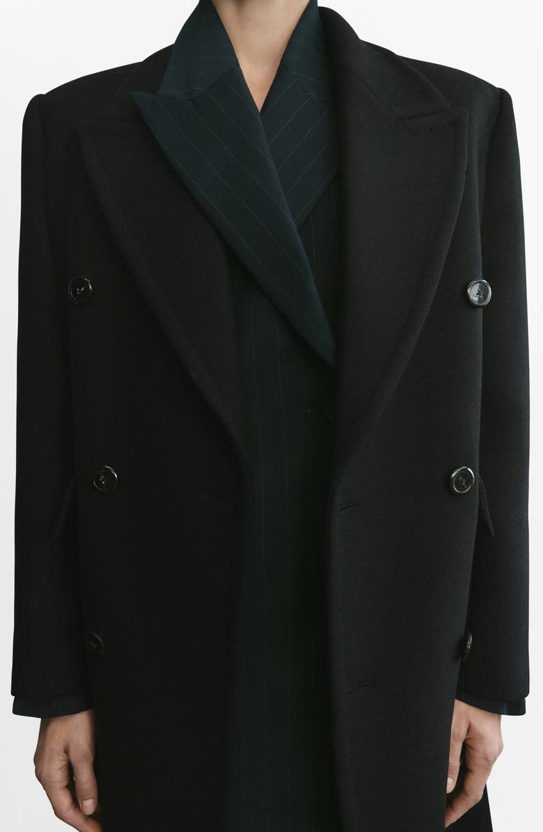 MANGO Double Breasted Wool Blend Coat, Alternate, color, Black