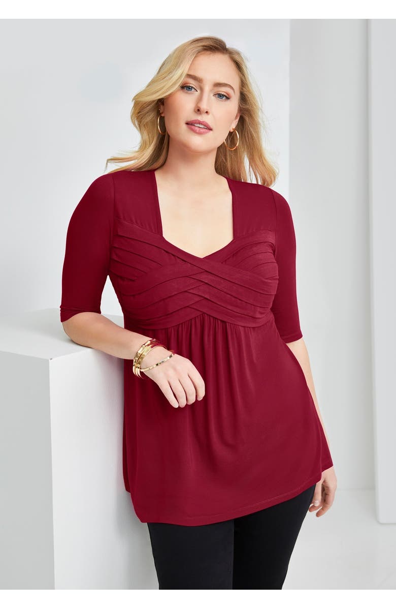 Jessica London Stretch Knit Pleated Tunic, Alternate, color, Creamy Mocha Print