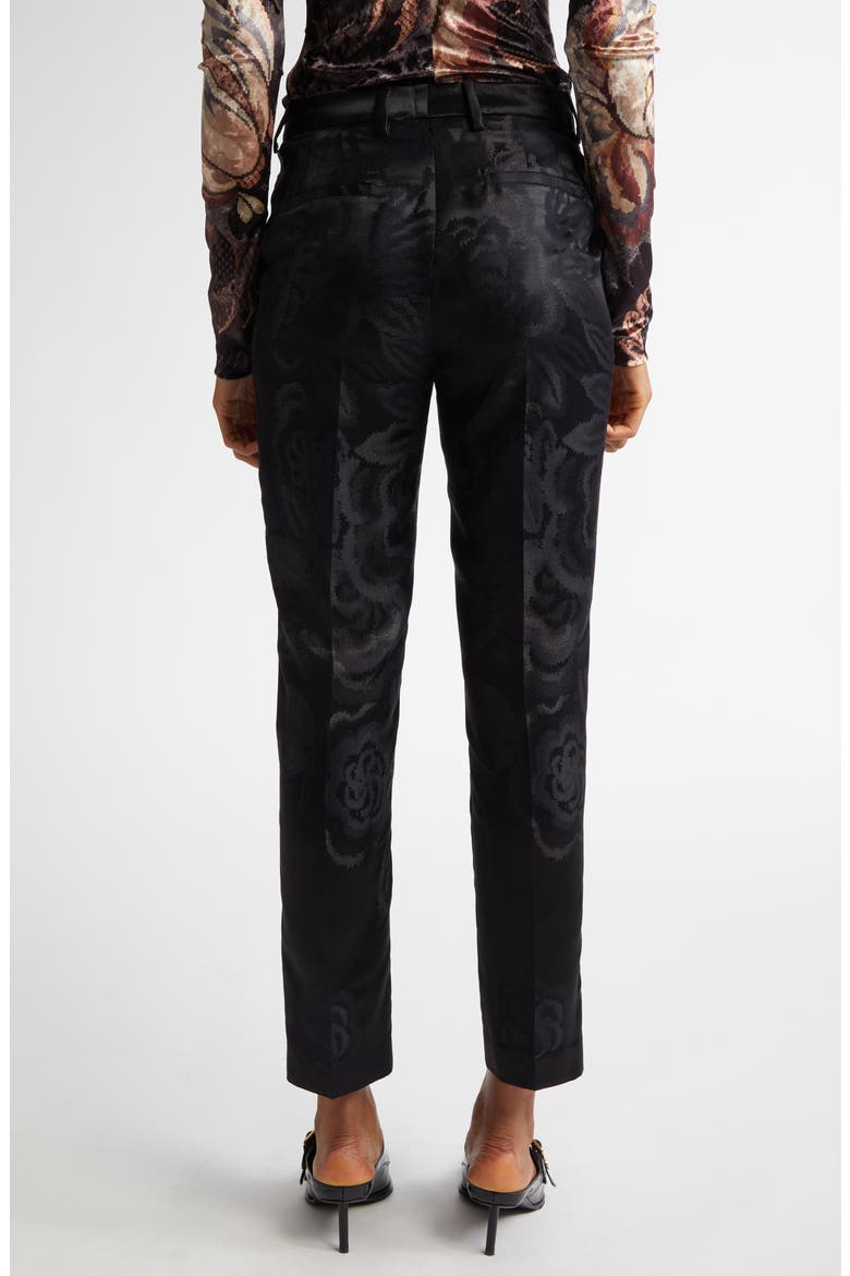 Floral Jacquard Tapered Satin Cigarette Trousers, Alternate, color, BLACK