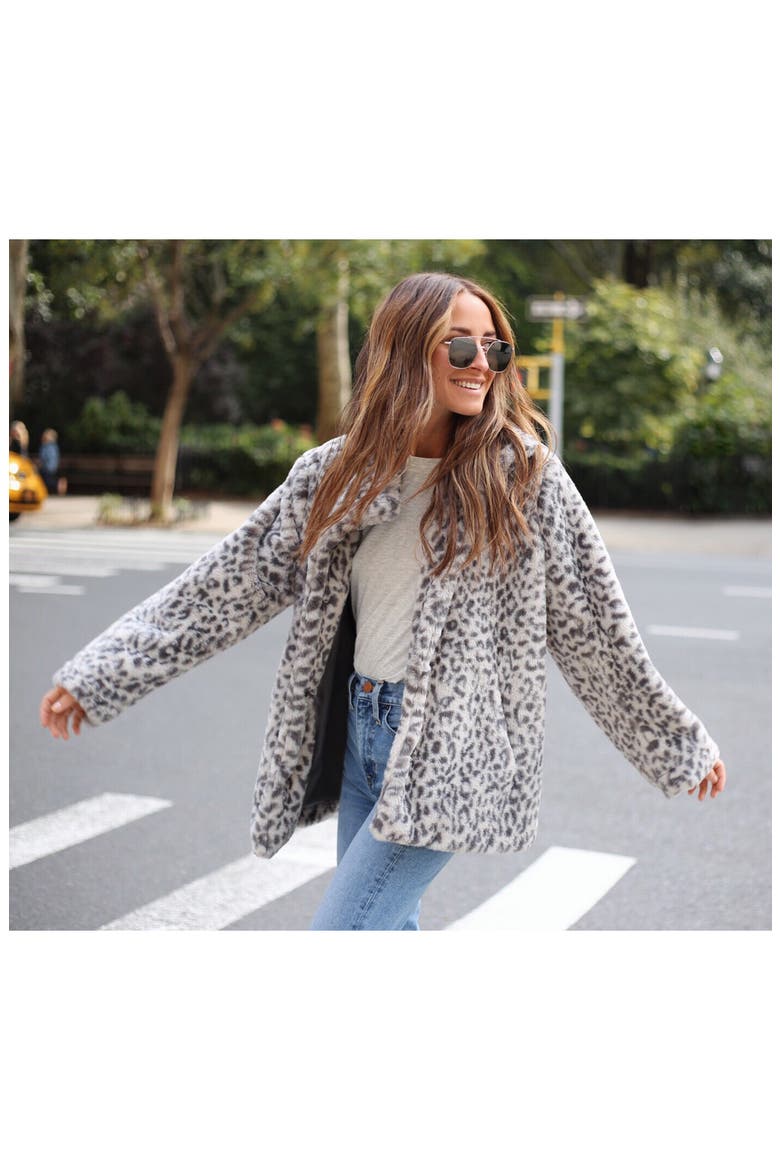 Faux Fur Midi Coat (Nordstrom Exclusive), Alternate, color, LIGHT GREY LEOPARD