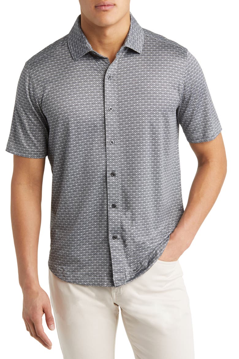 XC4® Geo Print Performance Short Sleeve Button-Up Shirt, Main, color, BLACK/ GRAY