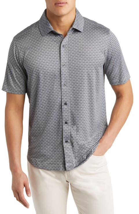 XC4® Geo Print Performance Short Sleeve Button-Up Shirt