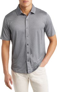 Johnston & Murphy XC4® Geo Print Performance Short Sleeve Button-Up Shirt