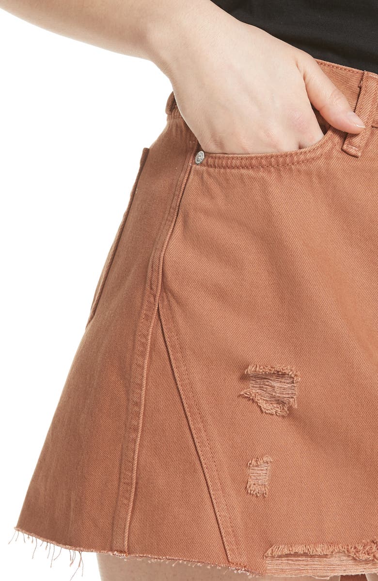 Free People We the Free by Free People Denim A-Line Skirt, Alternate, color, Bronze
