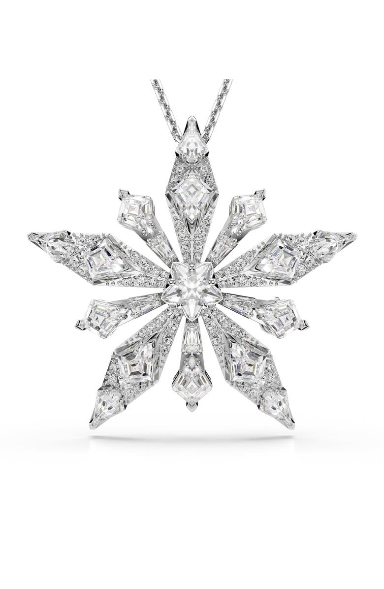 Swarovski Idylla Snowflake Brooch Pendant Necklace, Main, color, White/ Silver