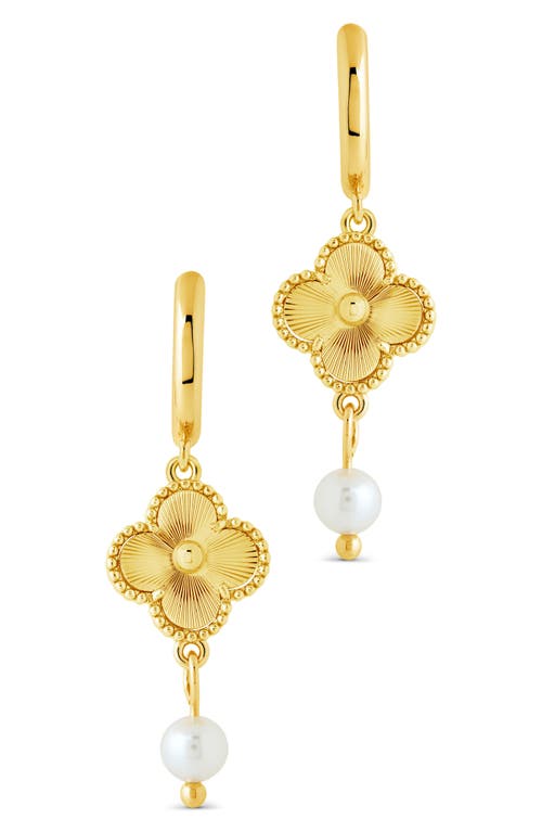 Sterling Forever Tilda Freshwater Pearl Clover Drop Earrings In Gold