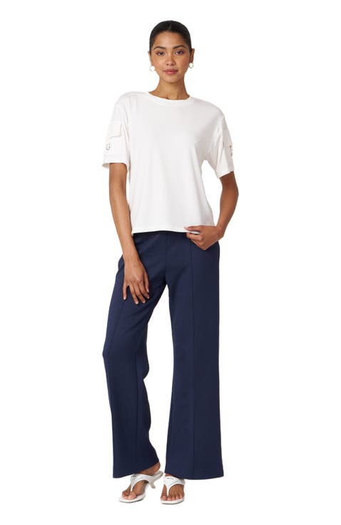 Madison Pintuck Wide Leg Scuba Knit Pant 30"