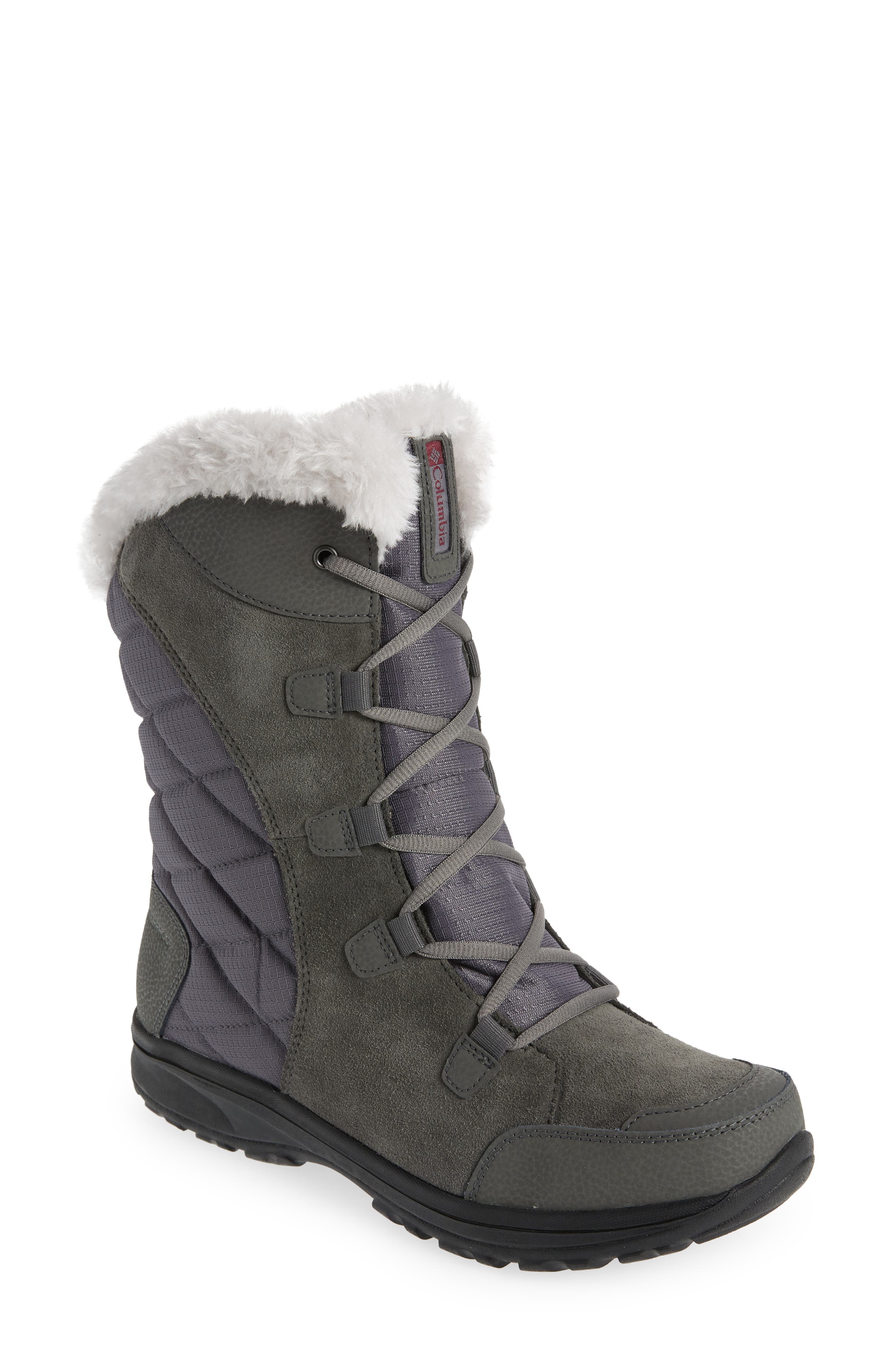 Columbia Ice Maiden II Faux Fur Lined Boot, Main, color, Black Columbia Grey