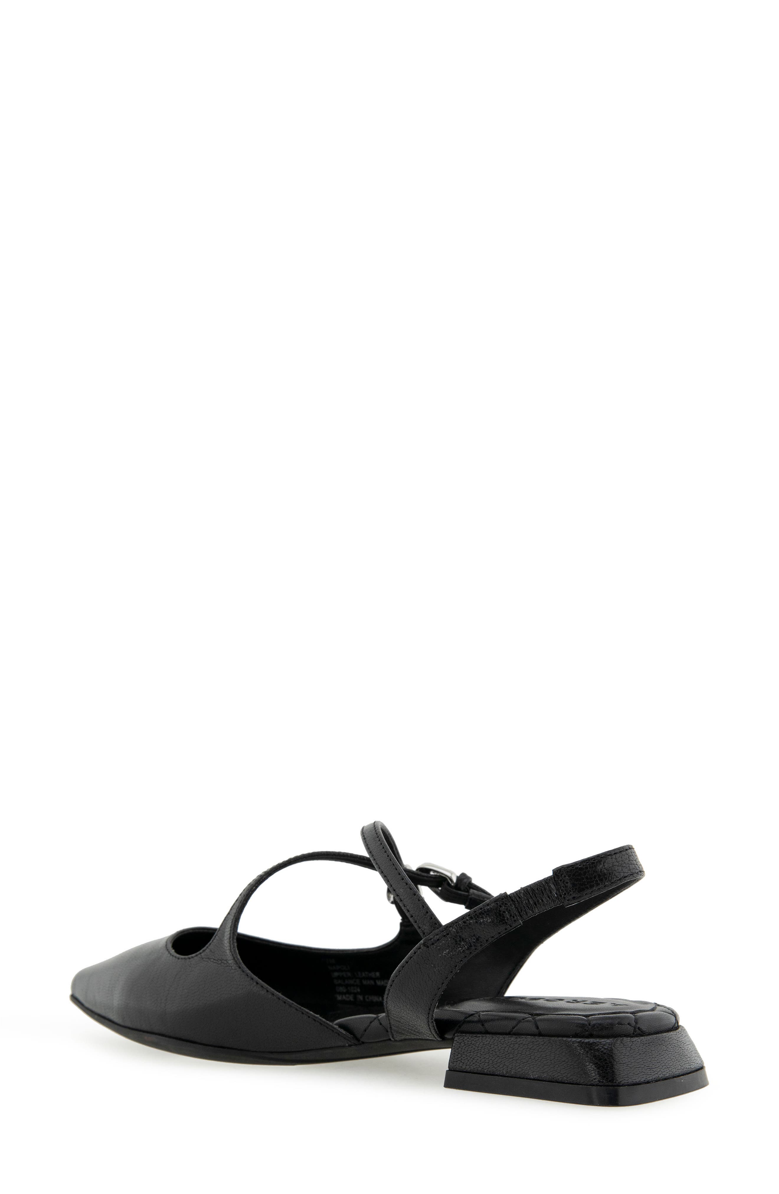 Napoli Pointed Toe Slingback Flat, Alternate, color, BLACK SHINY LEATHER