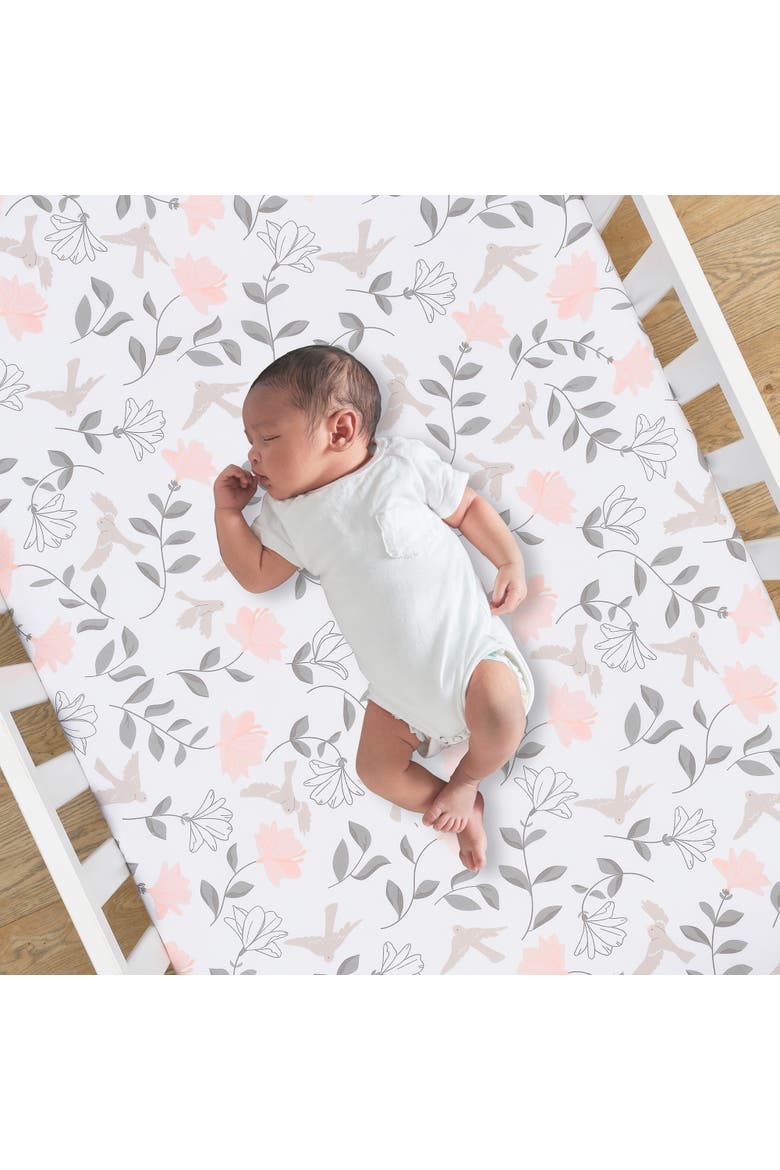 Petals Floral 100% Cotton Fitted Crib/Toddler Sheet, Alternate, color, White