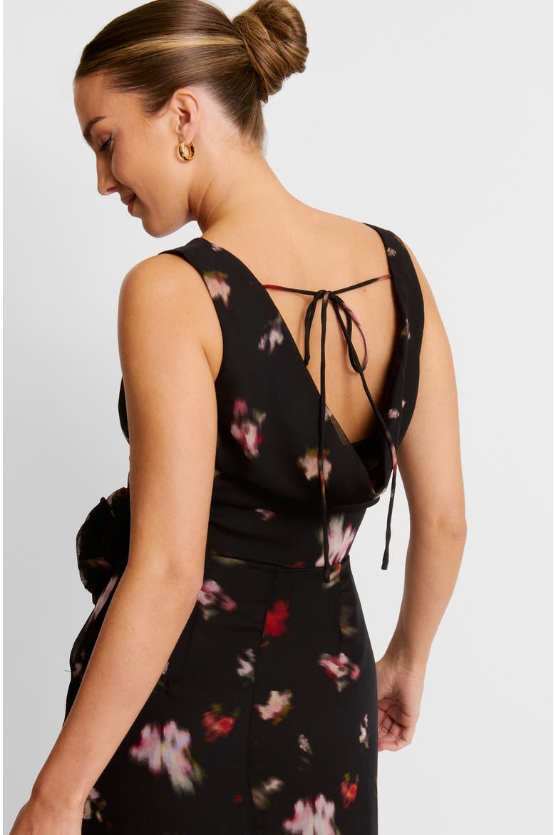 Floral Cowl Front Coursage Maxi Dress, Alternate, color, Black
