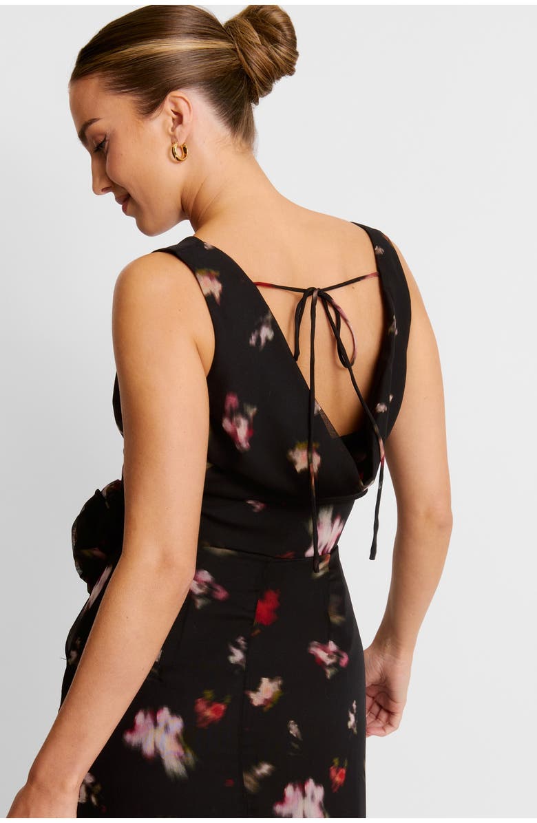 Six Stories Floral Cowl Front Coursage Maxi Dress, Alternate, color, Black