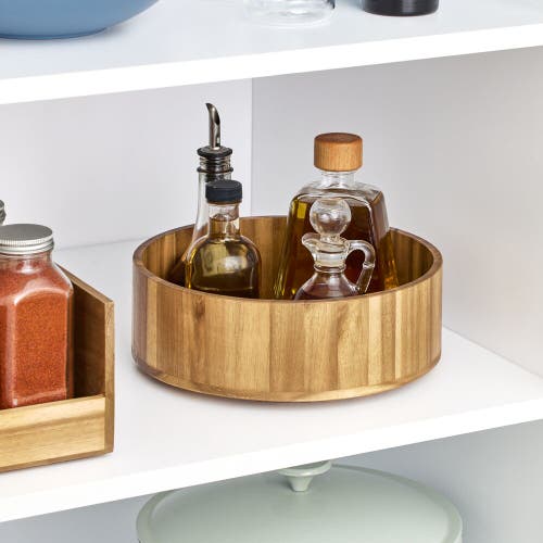 Basic 10-inch Round Acacia Wood Lazy Susan Organizer For Kitchen