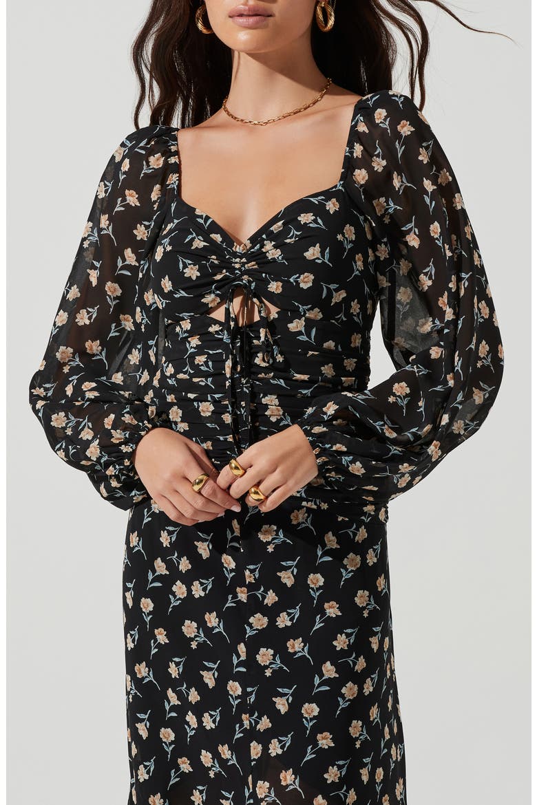 the Label Sweetheart Neck Long Sleeve Midi Dress, Alternate, color, BLACK IVORY FLORAL