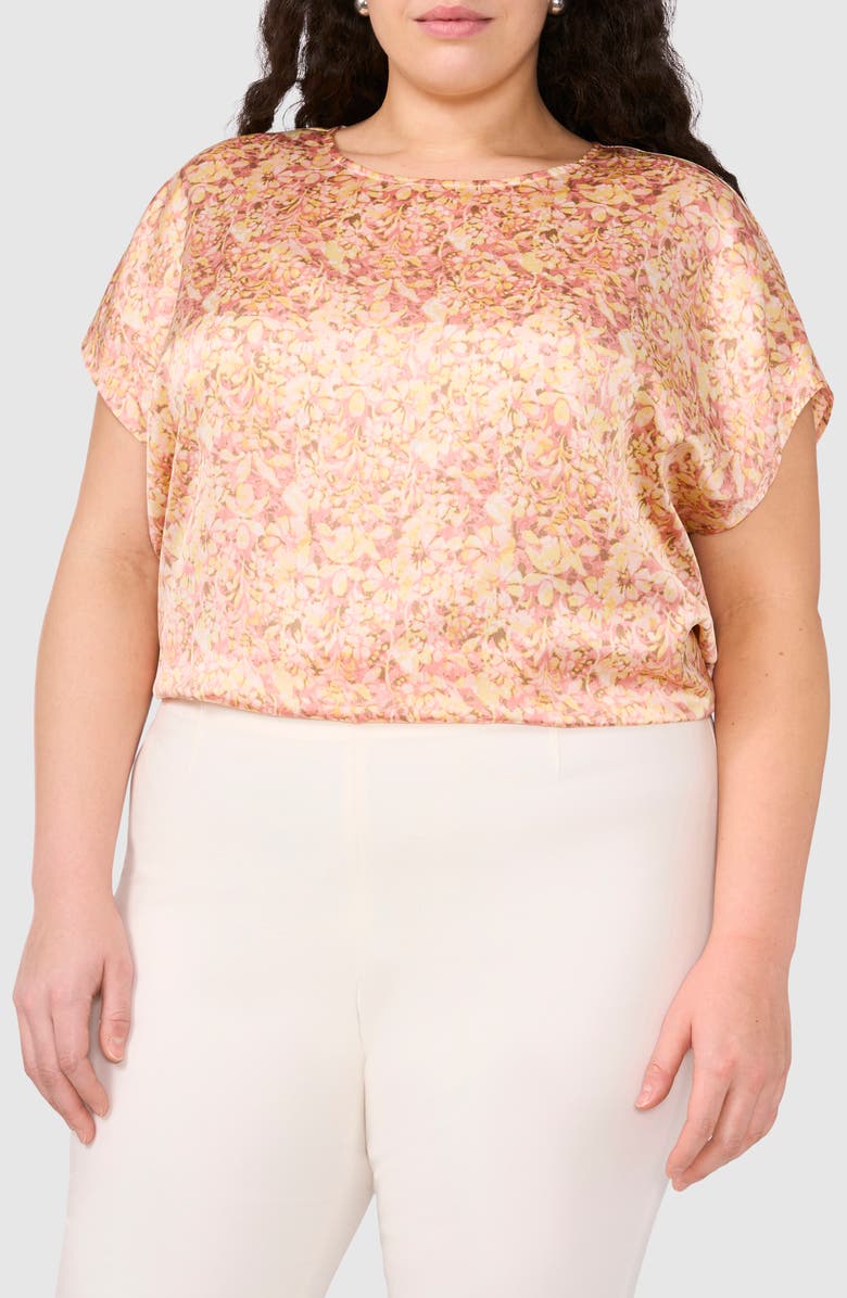 Halogen<sup>®</sup> Fleur Stamp Satin Charmeuse Top, Main, color, Sugar Peach