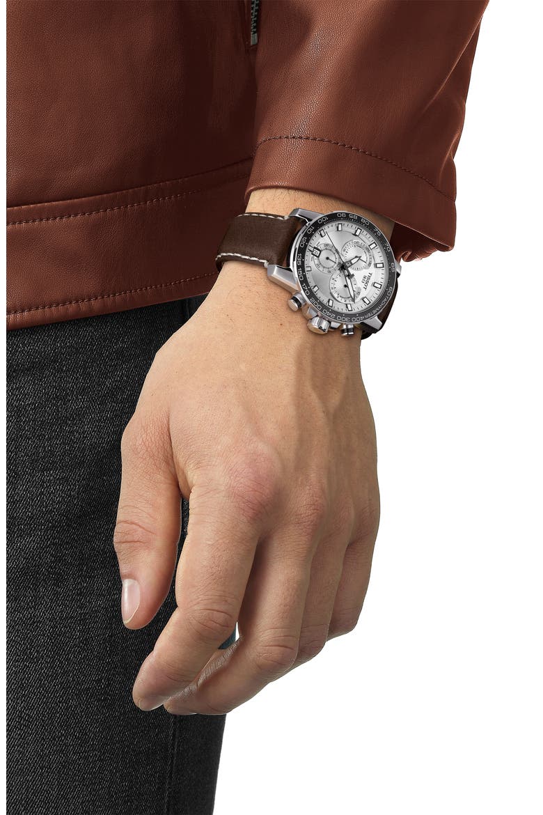 Supersport Chronograph Leather Strap Watch, 45.5mm, Alternate, color, BROWN/ SILVER
