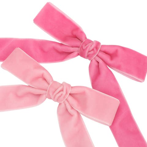 Pink Velvet Clip-On Bow Set of 5