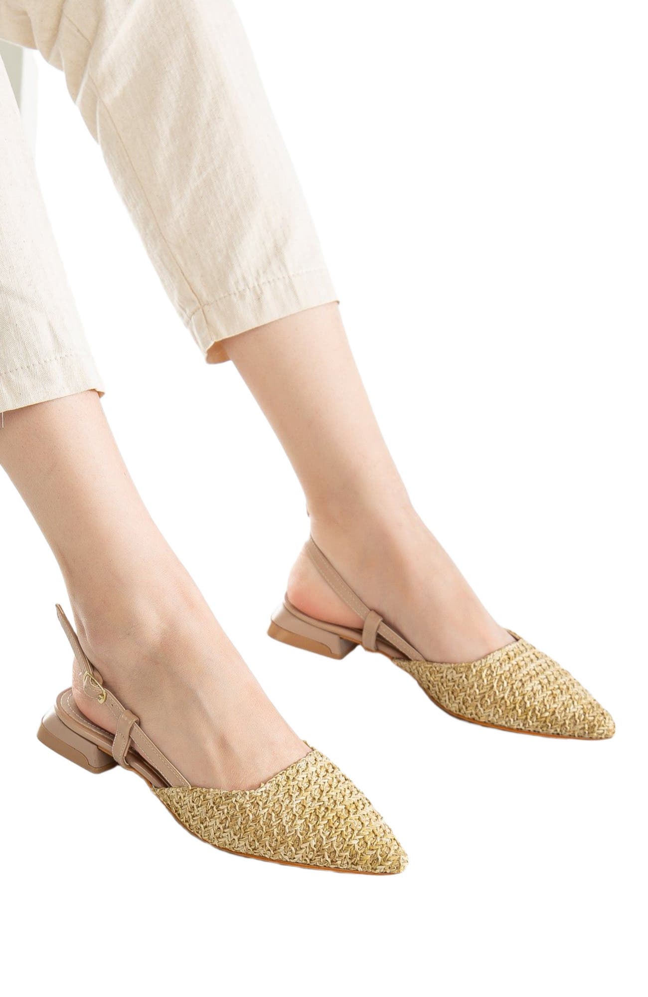 Riley Woven Slingback Flats, Alternate, color, Beige Faux Leather