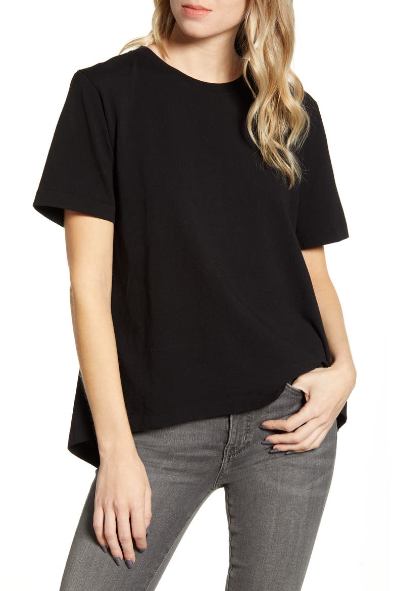 Lenu Pleat Back Cotton Top, Main, color, BLACK