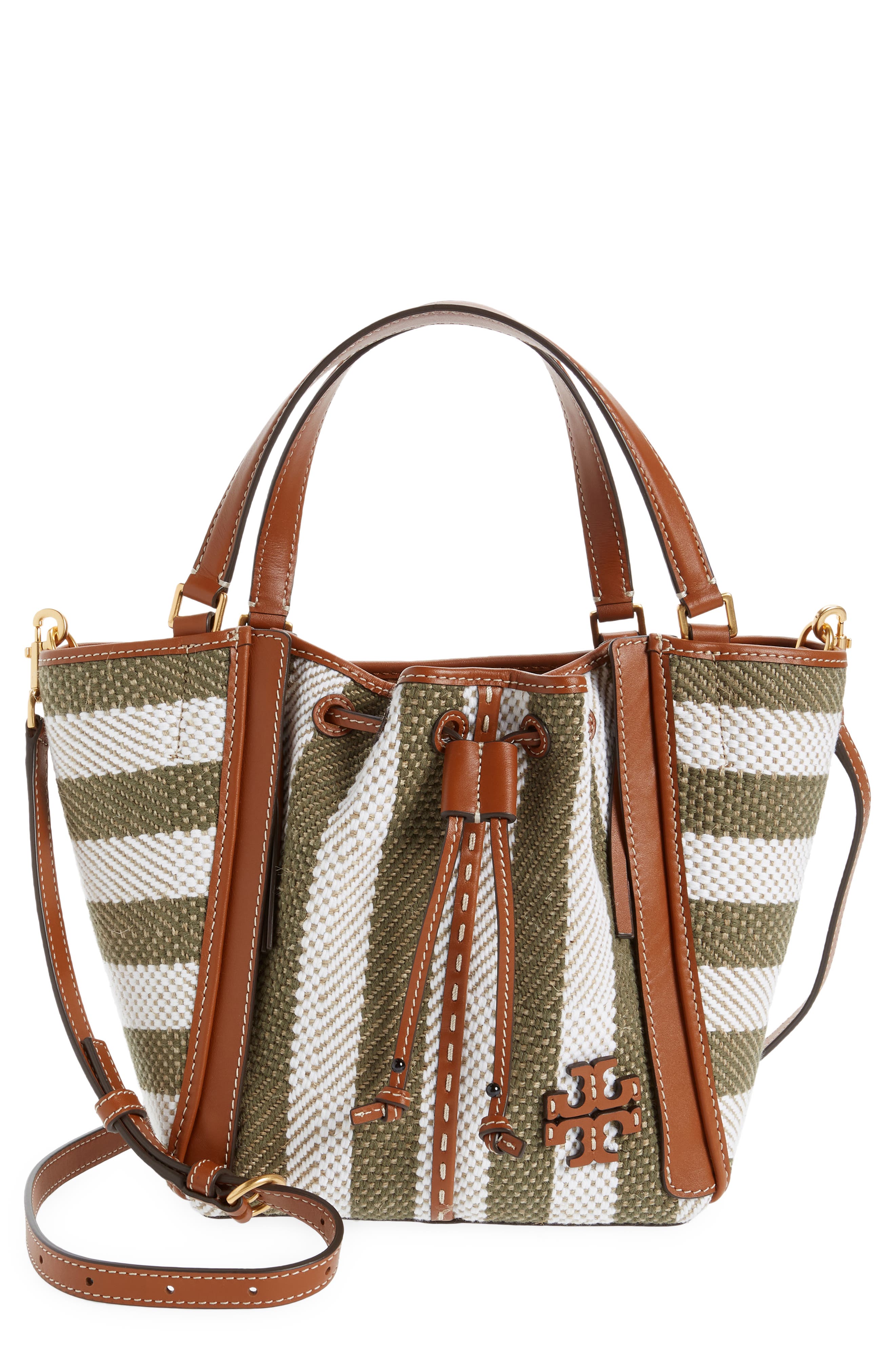 Tory Burch McGraw Stripe Dragonfly Drawstring Satchel, Main, color, 