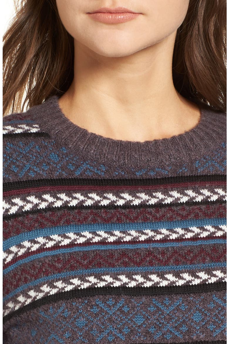 Fair Isle Stripe Sweater, Alternate, color, BURGUNDY FIG STRIPED FAIRISLE