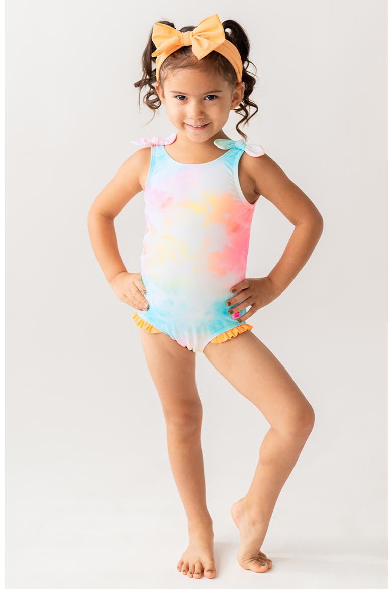 Kids' Rainbow Tie Dye One-Piece Swimsuit, Alternate, color, PINK MULTI