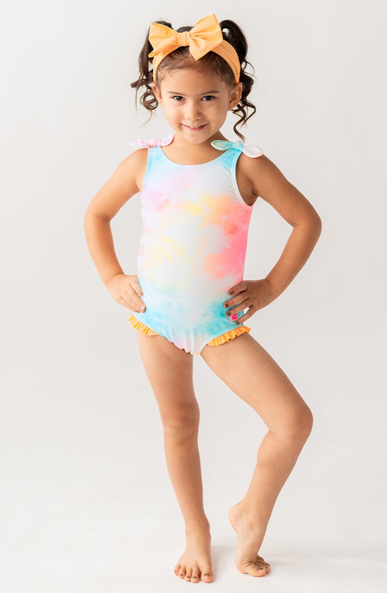 RuffleButts Kids' Rainbow Tie Dye One-Piece Swimsuit, Alternate, color, 