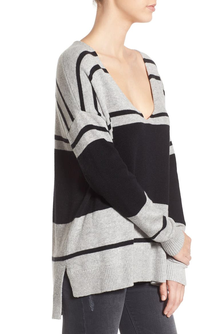 Treasure&Bond Stripe Pullover Sweater, Alternate, color, GREY HEATHER BLACK