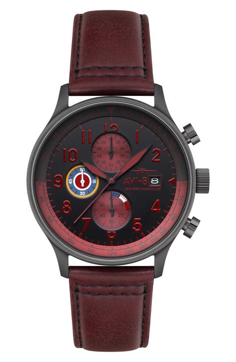 Hawker Hurricane Classic Chronograph Leather Strap Watch, 44mm