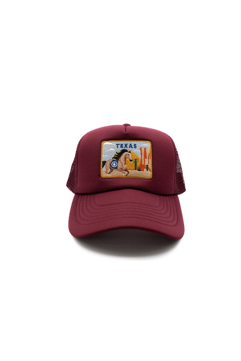 Texas Postcard Trucker Hat - Kids, Main, color, Burgundy