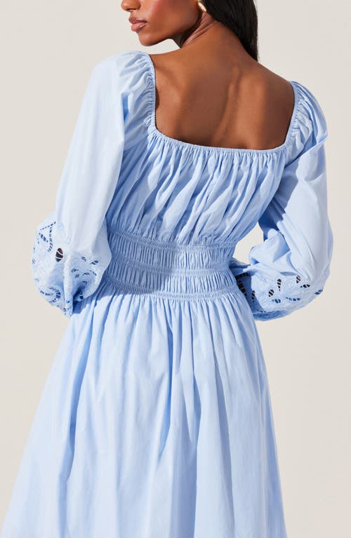 Astr The Label Wisnia Long Sleeve Eyelet Embroidered Dress In Blue