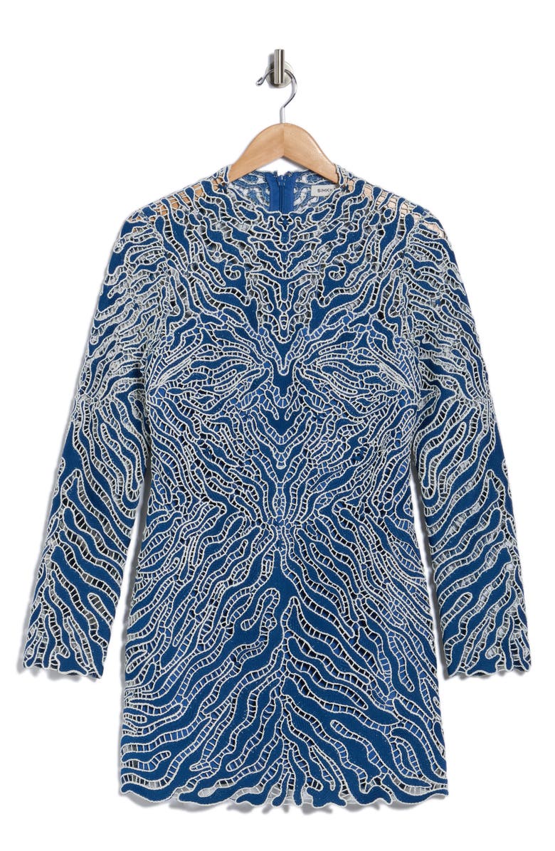 Simkhai Charis Long Sleeve Lace Minidress, Alternate, color, Marine Multi