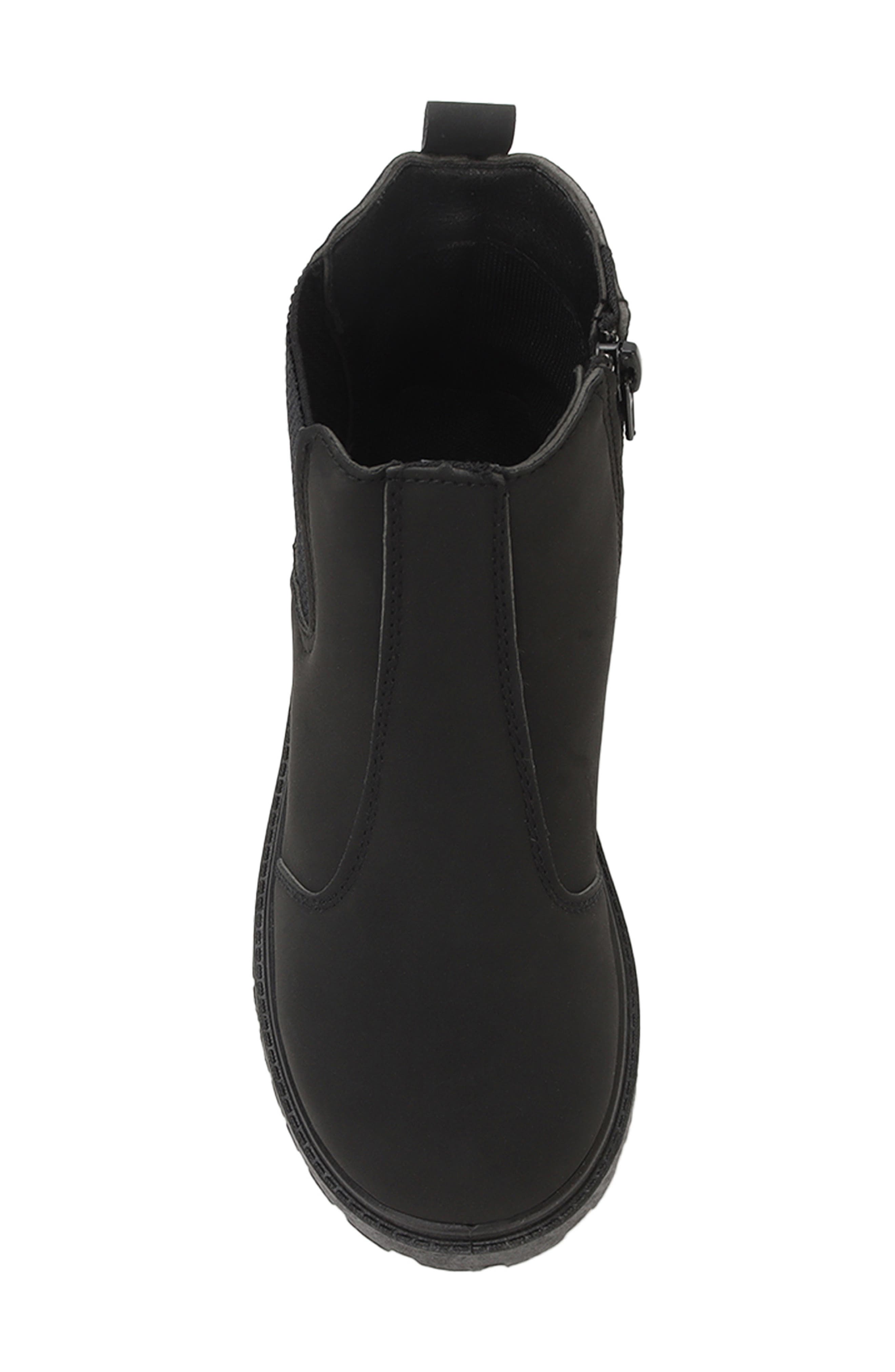 Kids' Elastic Side Zip Faux Leather Bootie, Alternate, color, BLACK