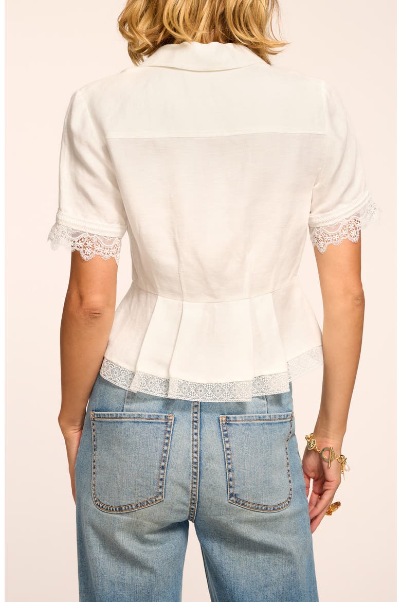 Becky Lace Trim Short Sleeve Button-Up Shirt, Alternate, color, WHITE