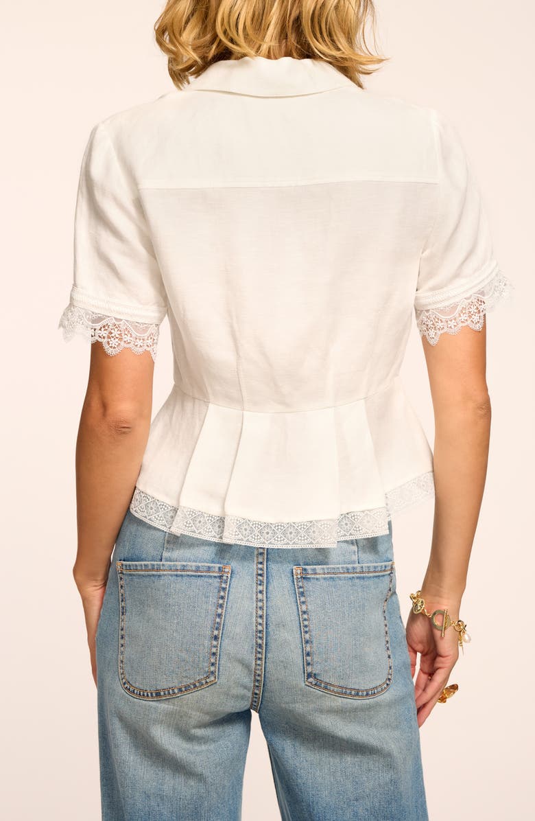 Ramy Brook Becky Lace Trim Short Sleeve Button-Up Shirt, Alternate, color, White